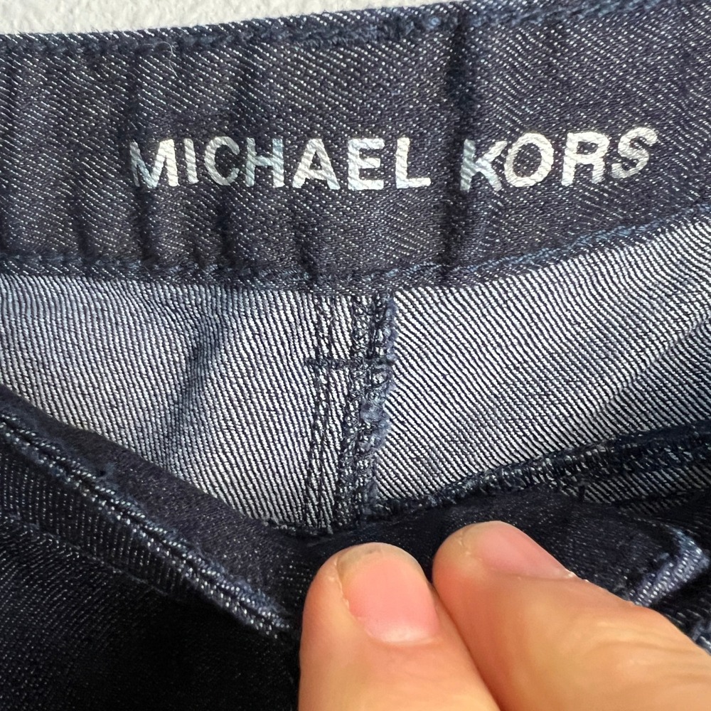 Michael Kors Embellished Bootcut Jeans Dark Wash Denim Rhinestone MK Logo Sz 16W - Picture 3 of 13